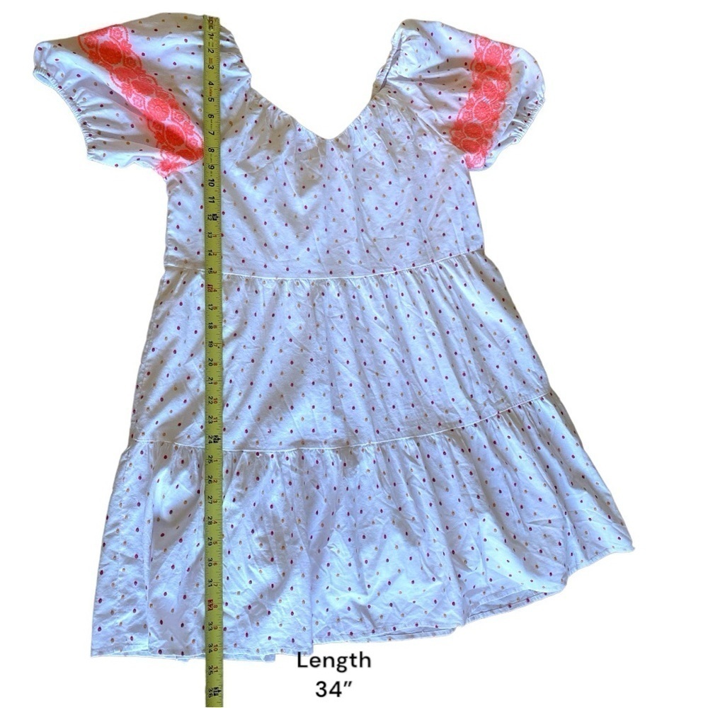 Embroidered Dot Tiered Swing Dress White Multicolored Fun & Flirty Women’s Large - Picture 6 of 14